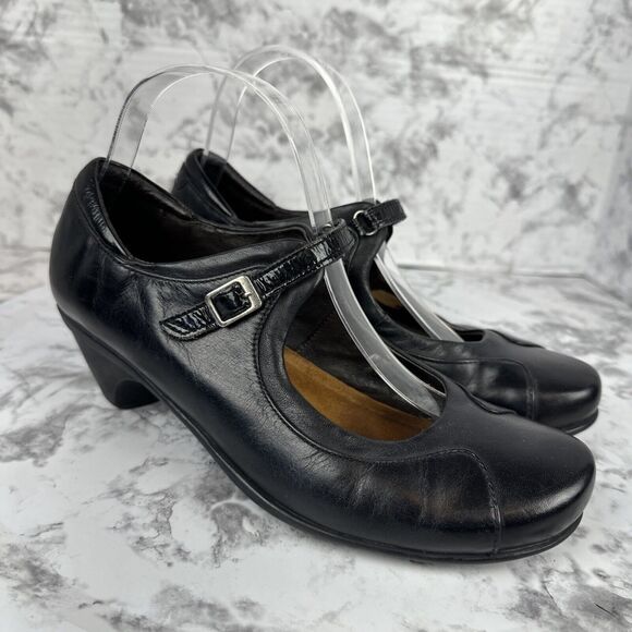 NAOT Womens Low Heel Comfort Mary Jane Size 38/8 Black Leather Round Toe Minimal - Picture 1 of 7